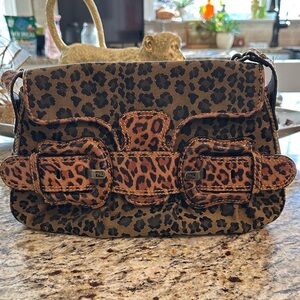 Fendi Brown and Black Leopard Print Shoulder Bag vintage